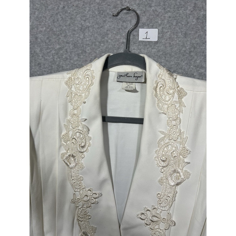Vintage Ivory Belted Peplum Dress Lace Trim Secretary Bridal Occasion Midi - Picture 14 of 14